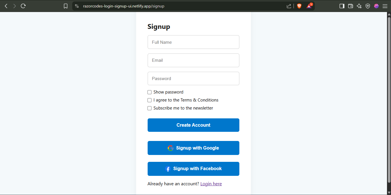 Preview of Login Signup UI Project